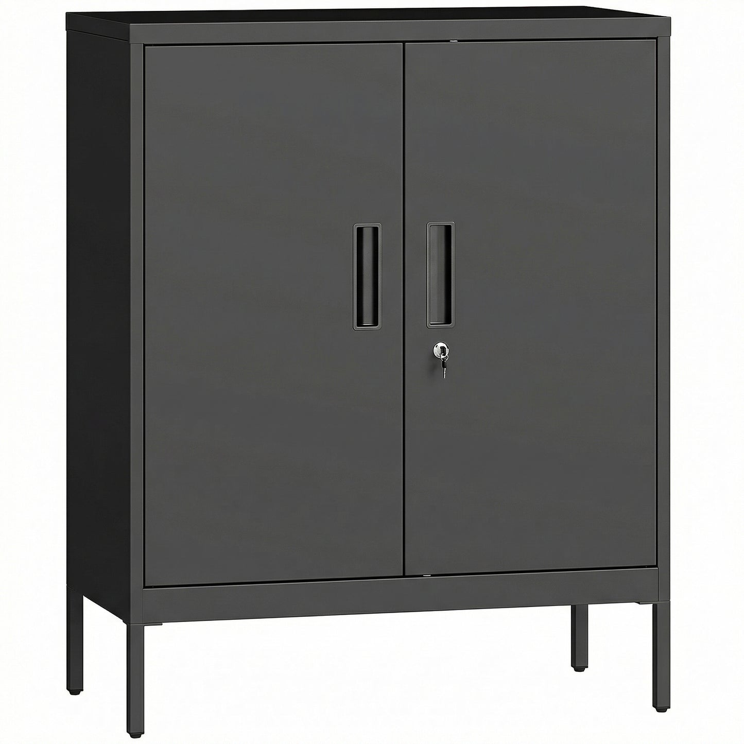 Metal Storage Cabinet with Lock and Adjustable Shelves - Black