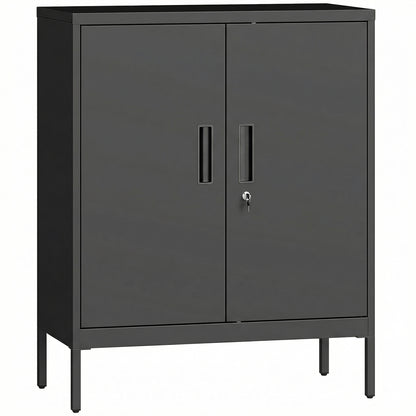 Metal Storage Cabinet with Lock and Adjustable Shelves - Black