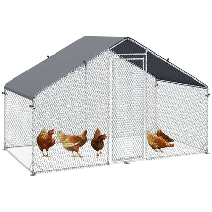 Large Chicken Coop, Galvanised Walk In Chicken Coop Hen House w/ Water-Resist Cover, Grey
