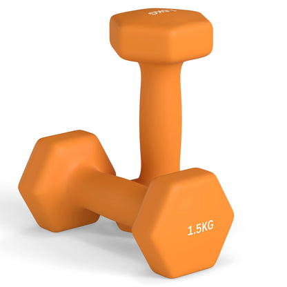 2 x 1.5kg Hexagonal Dumbbells Weights Set with Non-Slip Grip for Home Gym Workout, Orange