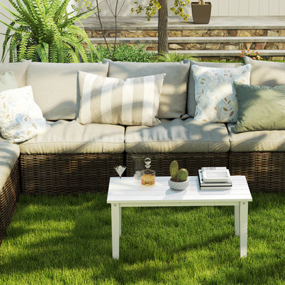 Outdoor Garden Coffee Table, HDPE All-Weather Rectangular Outdoor Garden Table with Slatted Tabletop for Patio, Balcony