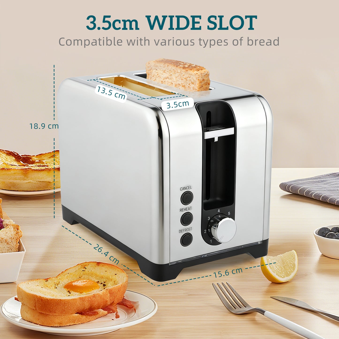 Simple Polished Toaster and Kettle Set - Silver Tone