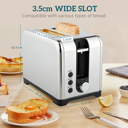Simple Polished Toaster and Kettle Set - Silver Tone