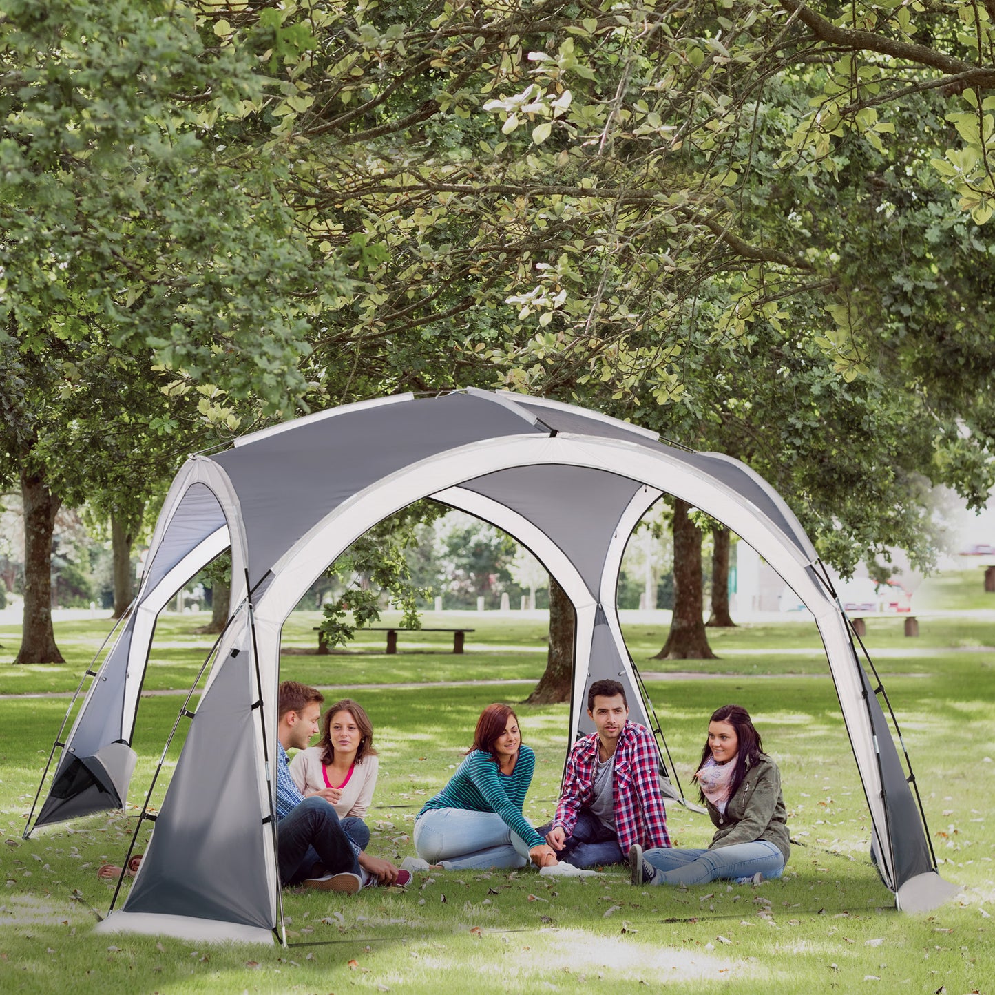 Dome Tent for 6-8 Person, Camping Tent with 4 Zipped Mesh Doors, Removable Oxford Cloth, Lamp Hook, Portable Carry Bag