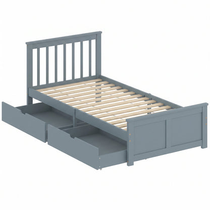 Pine Storage Bed, 3ft Single Solid Wooden Bed Frame with Drawers, Headboard, Wood Slat Support, Grey
