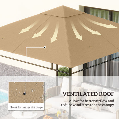 3 x 3 m Gazebo Canopy Replacement Cover, Garden Gazebo Roof Replacement with Drain Holes, TOP COVER ONLY, Beige