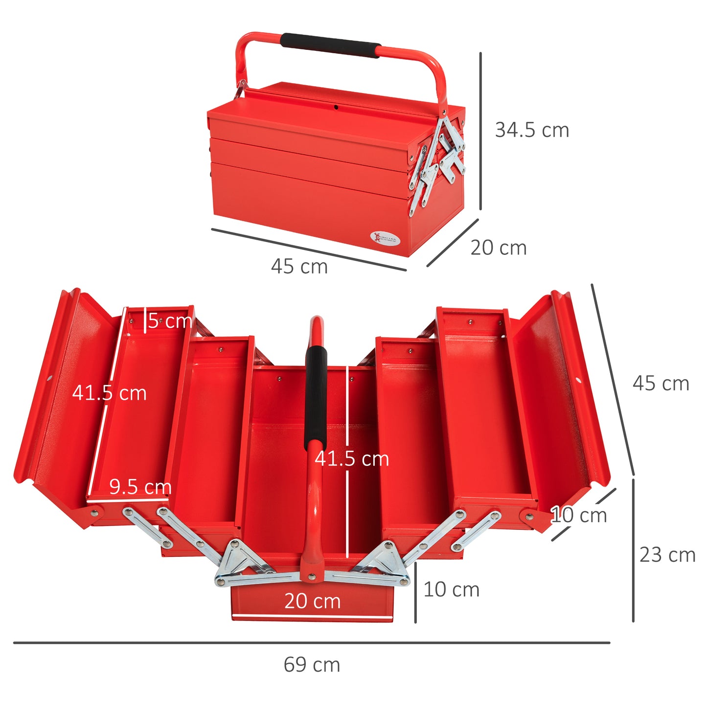 Metal Tool Box 3 Tier 5 Tray Professional Portable Storage Cabinet Workshop Cantilever Toolbox with Carry Handle