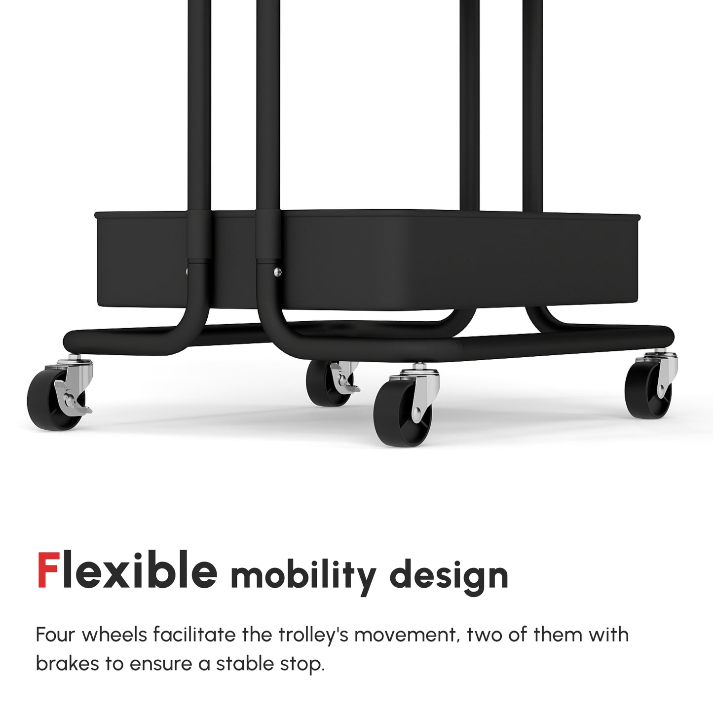Three-Tier Home Trolley, with Handle and Wheels - Black