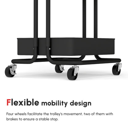 Three-Tier Home Trolley, with Handle and Wheels - Black