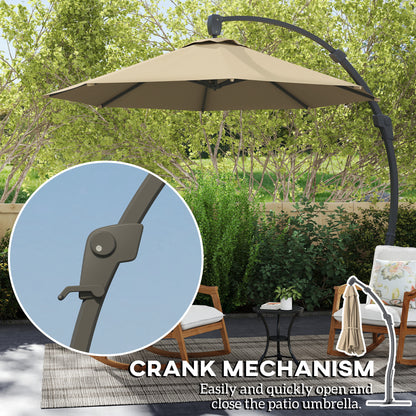 3(m) Garden Cantilever Parasol, Round Overhanging Umbrella with Crank Handle, Cross Base, Aluminium Frame and 360° Rotation