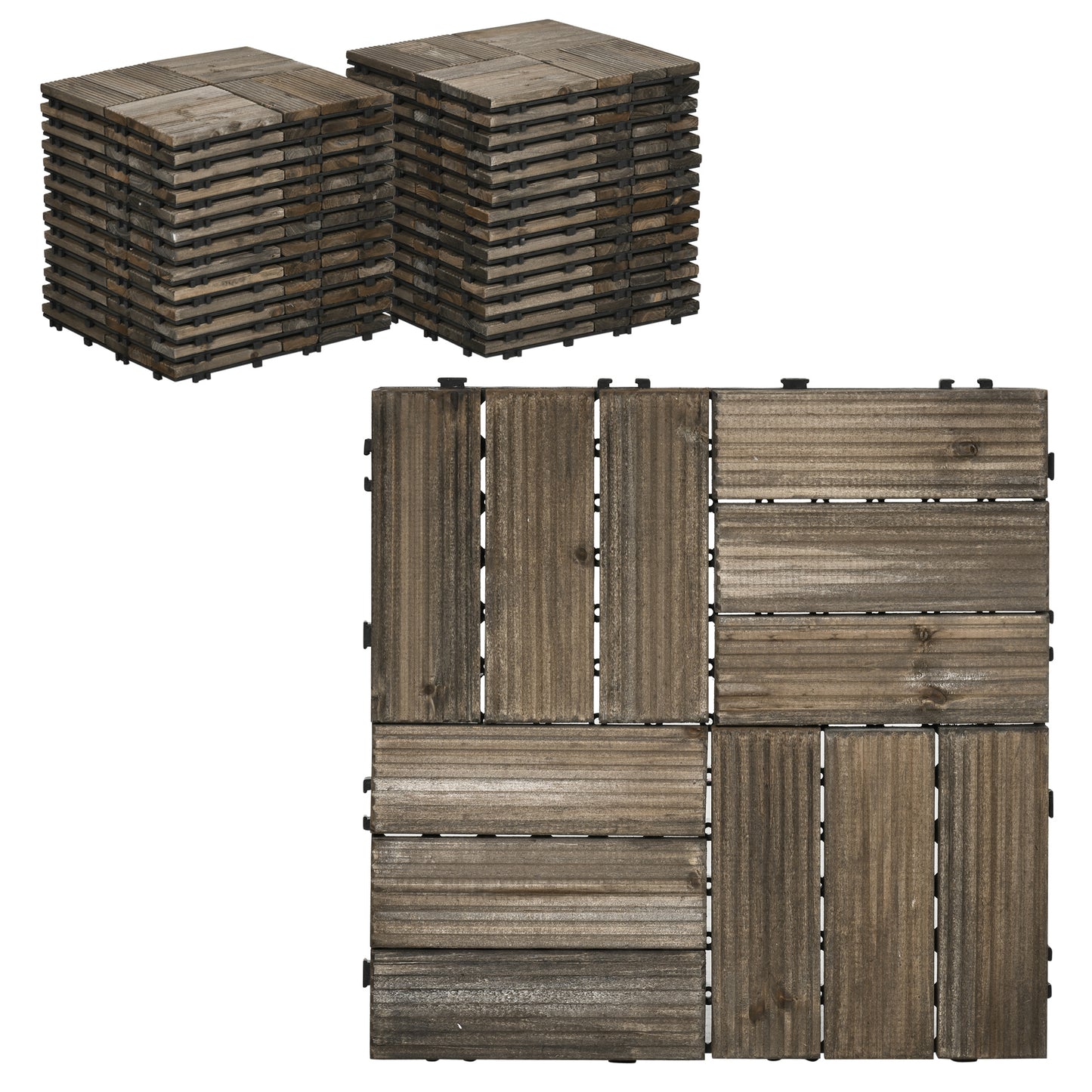 27 Pcs Wooden Interlocking Decking Tiles, Outdoor Flooring Tiles for Patio, Balcony, Terrace, Hot Tub, 30 x 30 cm per Piece