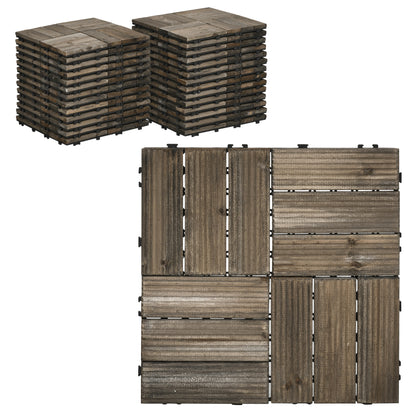 27 Pcs Wooden Interlocking Decking Tiles, Outdoor Flooring Tiles for Patio, Balcony, Terrace, Hot Tub, 30 x 30 cm per Piece