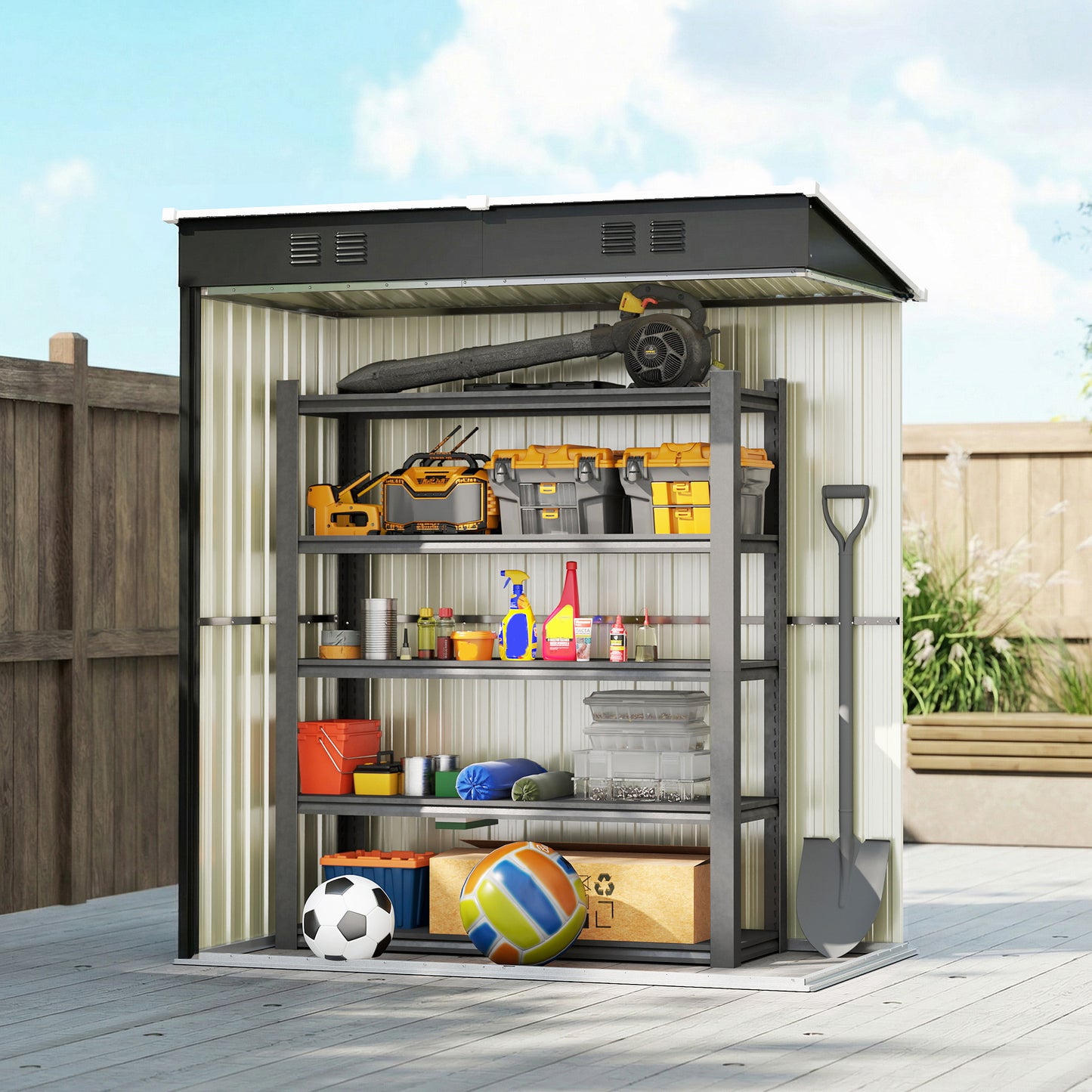 5 x 3 ft Lean-to Garden Shed, Outdoor Storage Shed with Lockable Door and Vents, Dark Grey
