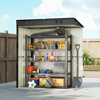 5 x 3 ft Lean-to Garden Shed, Outdoor Storage Shed with Lockable Door and Vents, Dark Grey