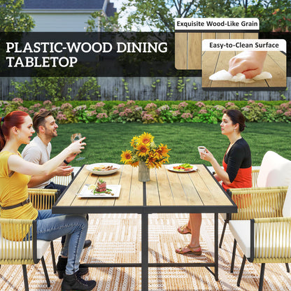5 Piece Garden Furniture Set, Garden Dining Set with Wood-Plastic Table and 4 Armchairs, Beige