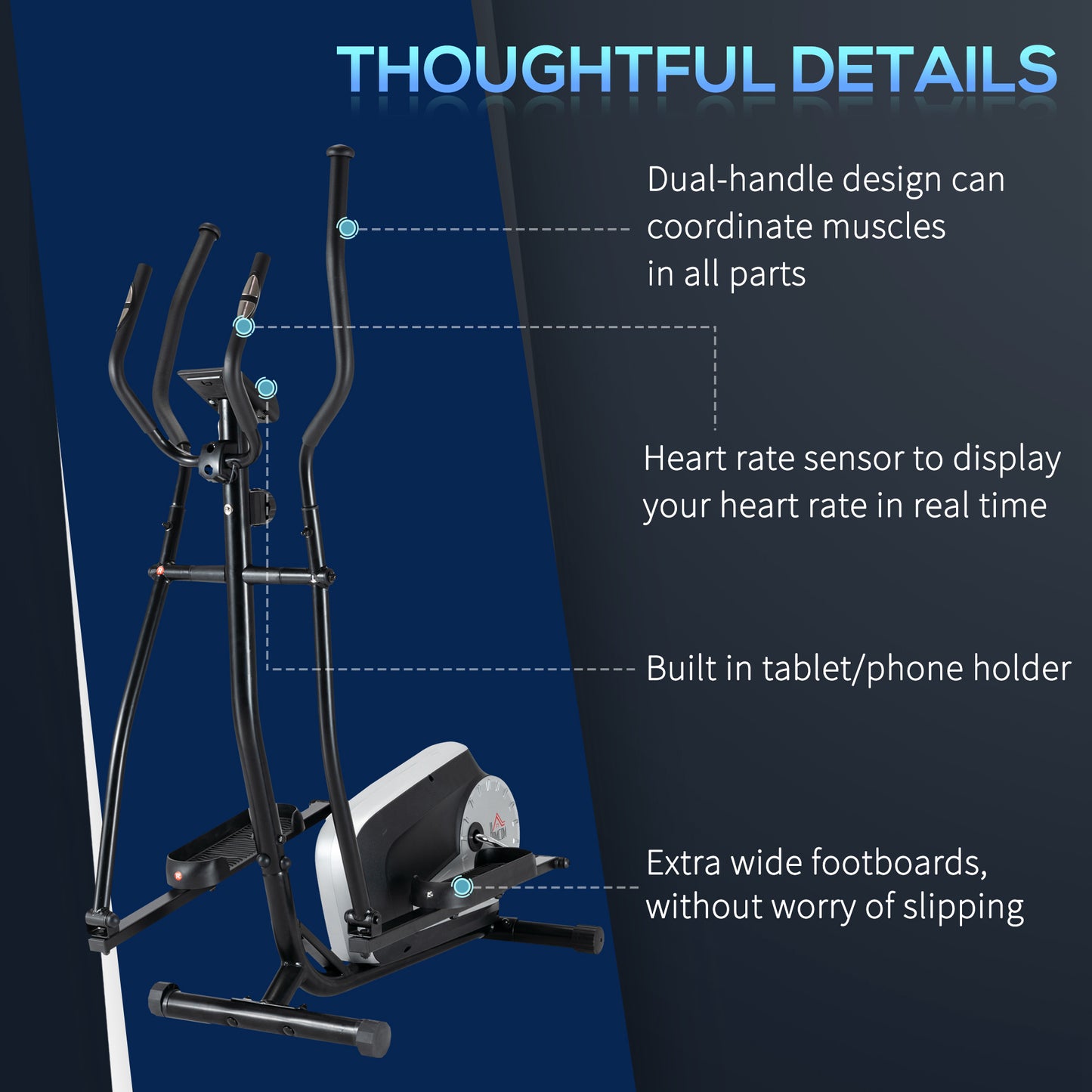 Elliptical Cross Trainer, Home Cardio Workout Machine with Eight Level Magnetic Resistance, LCD Monitor, Heart Rate Sensor