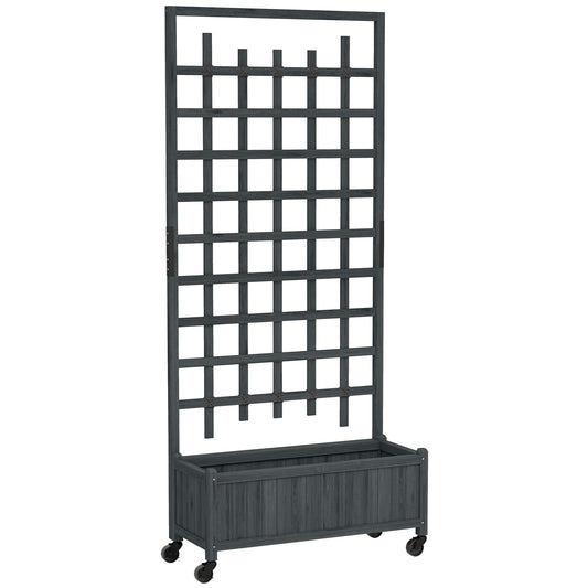 Wooden Trellis Planter, Raised Garden Bed with Wheels, to Climb and Grow Vegetables, Herbs and Flowers, Grey