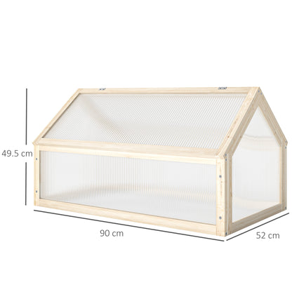 Wooden Cold Frame Garden Polycarbonate Greenhouse with Openable Top Cover, Grow House for Flowers, Vegetables, Plants