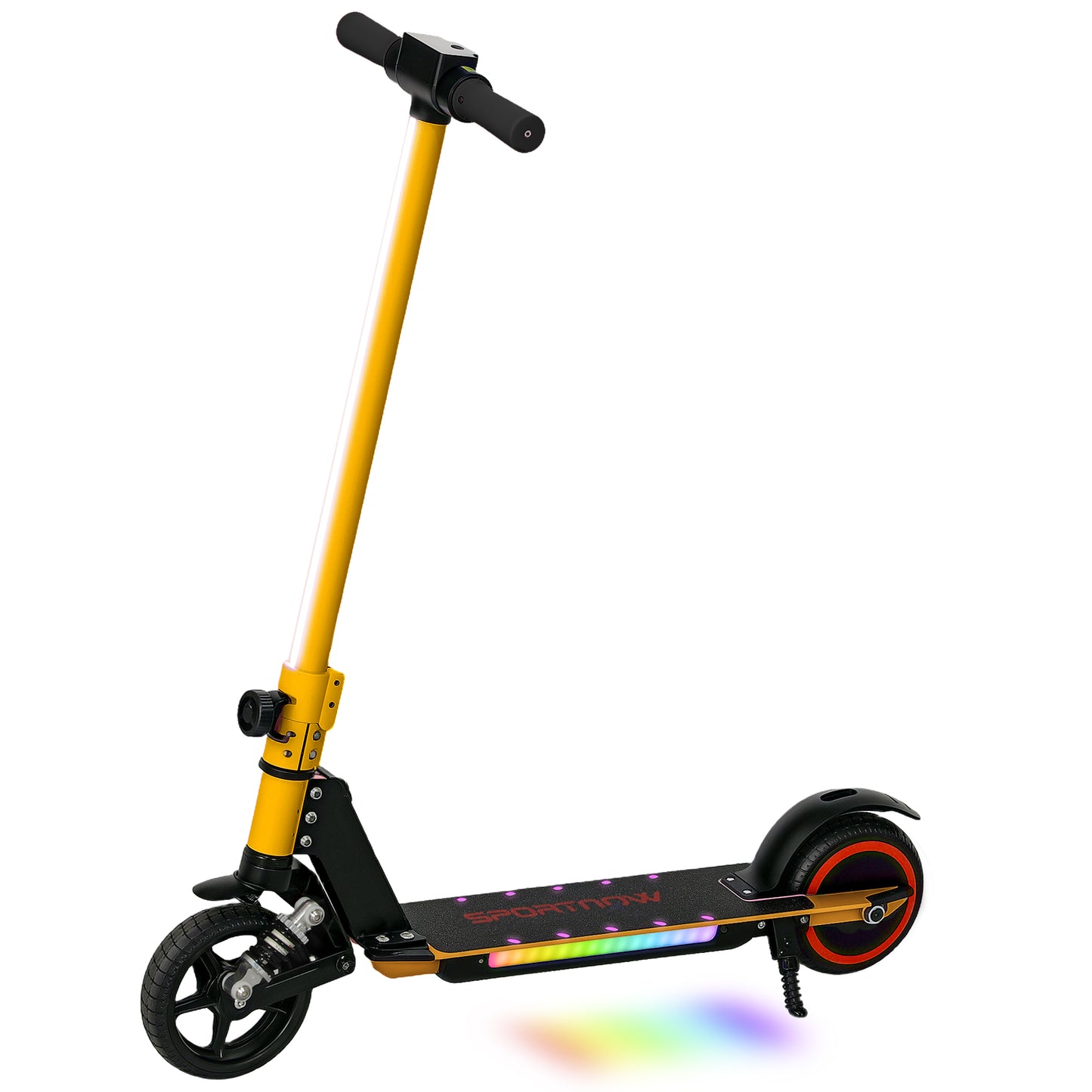 Folding Electric Scooter for Kids, with Dual Brakes, Front Suspension, LED Colourful Lights, Gold Tone