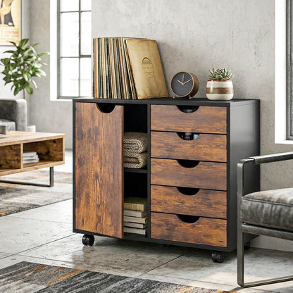 Multi-Storage Mobile Office Storage Cabinet - Rustic Brown