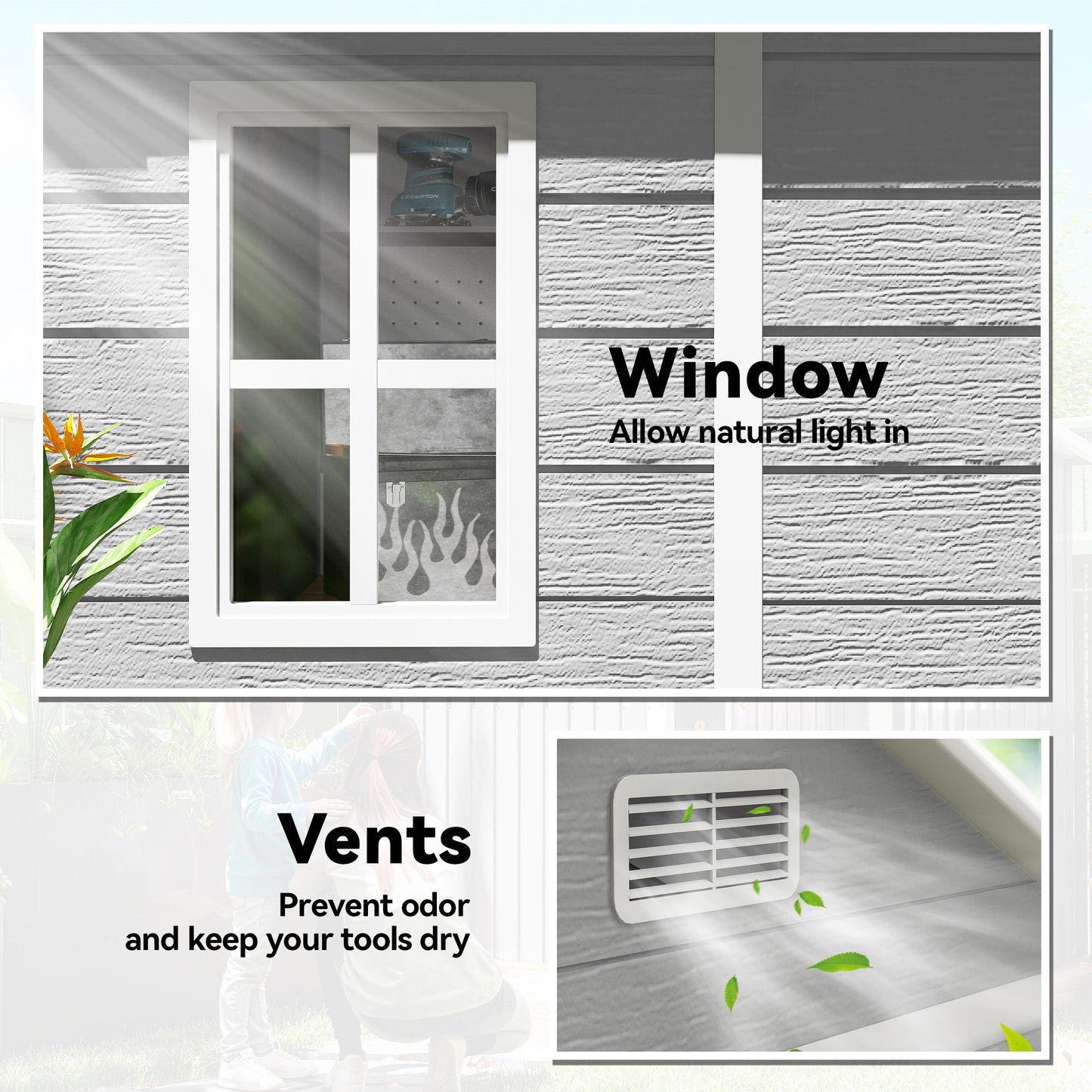 6 x 5ft Garden Shed, Plastic Shed with Floor, Window, Lockable Doors and Vents