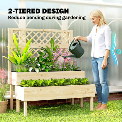Raised Garden Bed 2-Tier Stepped Design Planter Box with Trellis for Climbing Plants 108x62x120 cm