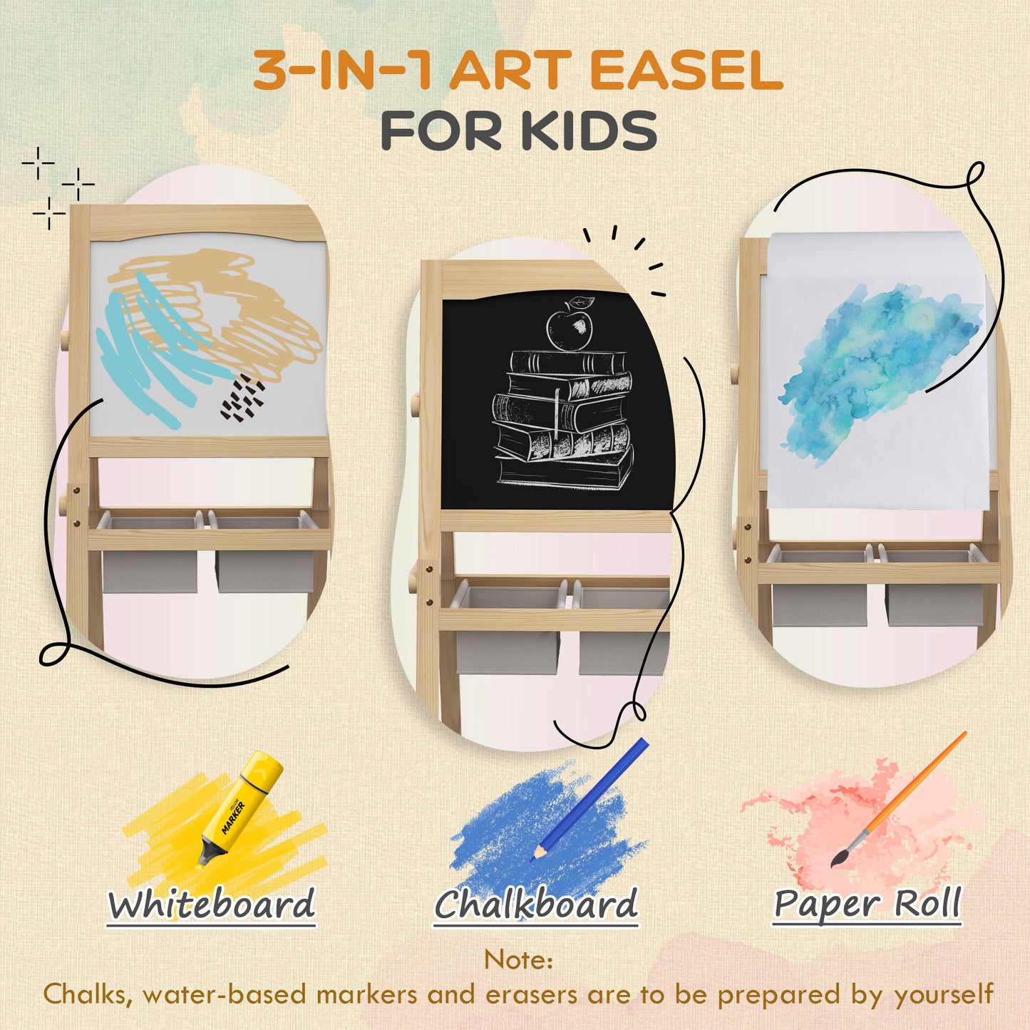 Kids Easel with Paper Roll, 3 in 1 Art Easel for Toddlers