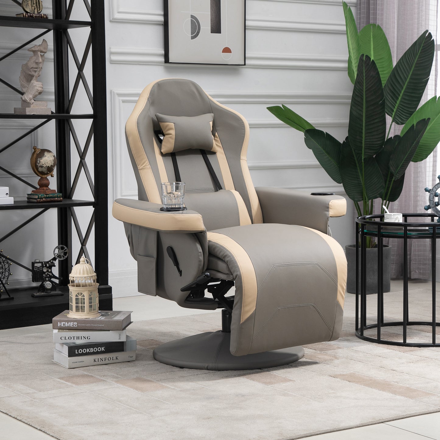 Manual Recliner Armchair PU Leather Lounge Chair w/ Adjustable Leg Rest, 135° Reclining Function, Grey