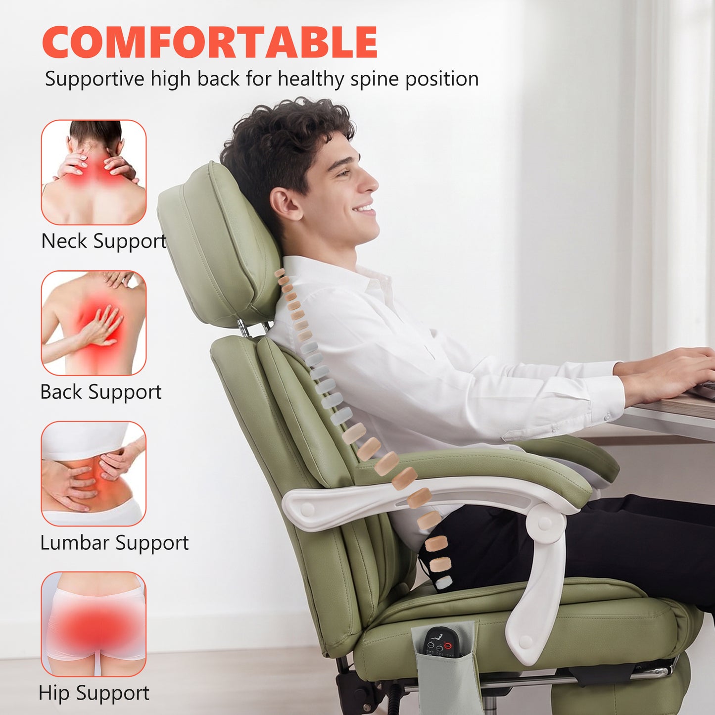 High Back Vibration Massage Office Chair Heated Reclining Computer Chair w/ Adjustable Height, Swivel Wheels, Lime Green