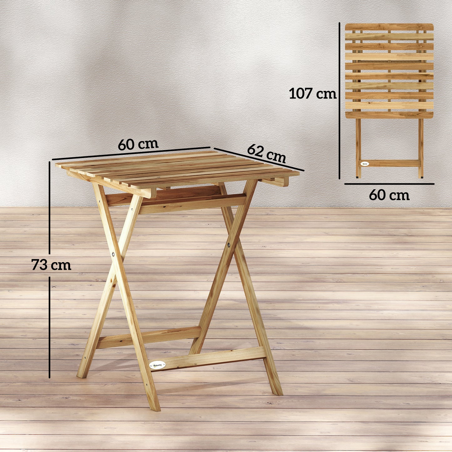 Outdoor Coffee Table Foldable Wooden Garden Table for Patio Balcony Natural Wood
