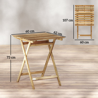 Outdoor Coffee Table Foldable Wooden Garden Table for Patio Balcony Natural Wood
