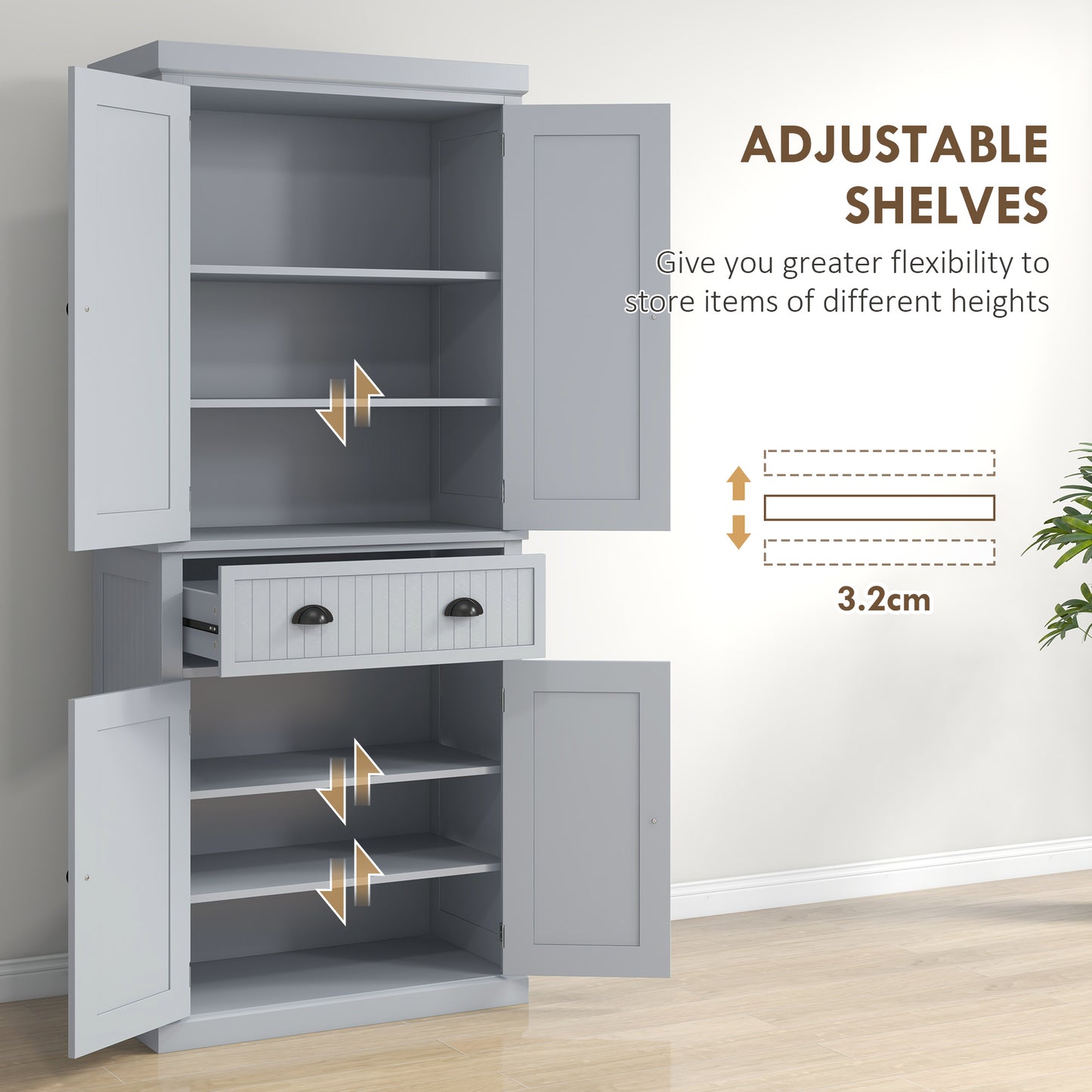 Multi-Storage Mid-Century Kitchen Cabinet - Grey