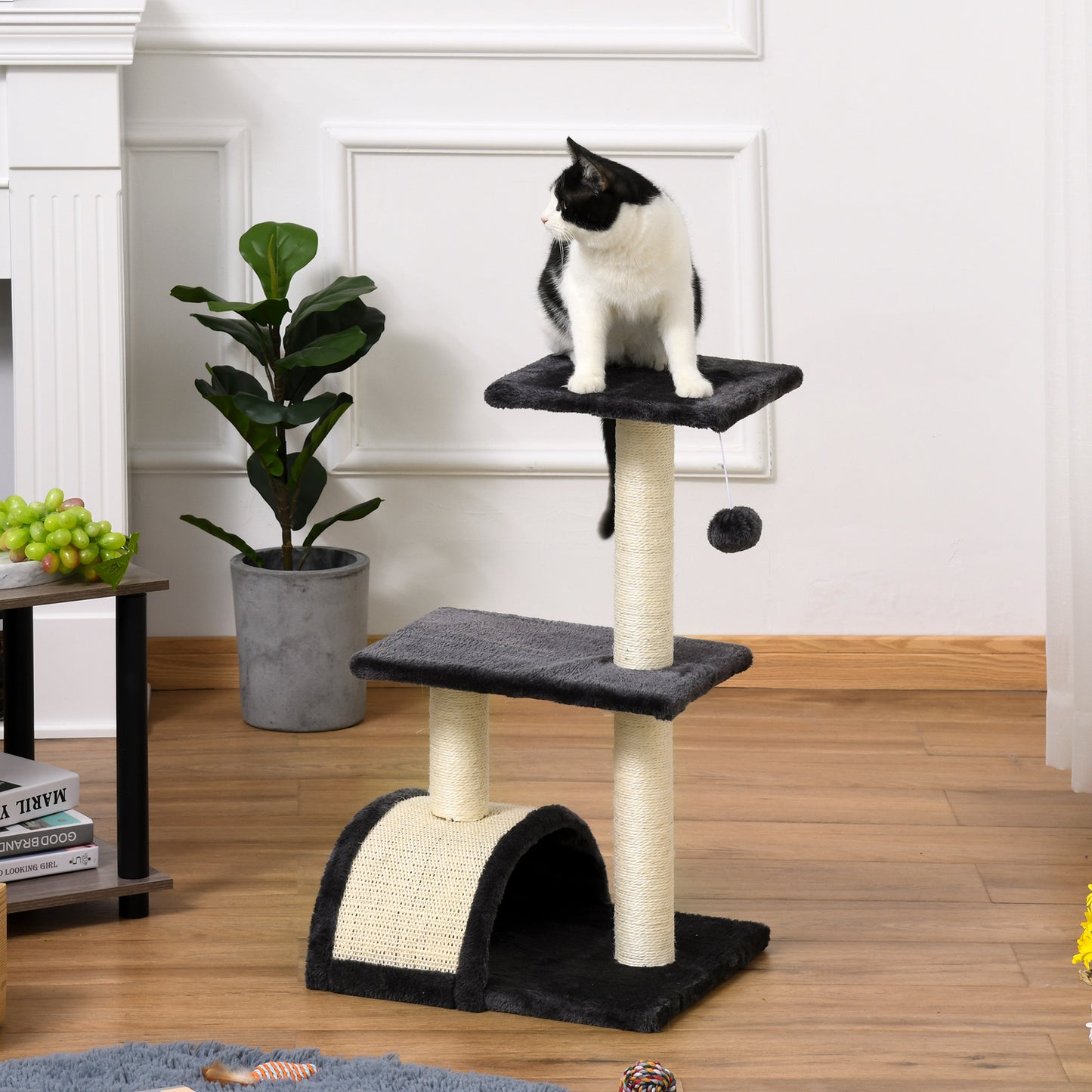 72cm Cat Tree with Scratching Post, Pad for Indoor Cats - Smoky Grey