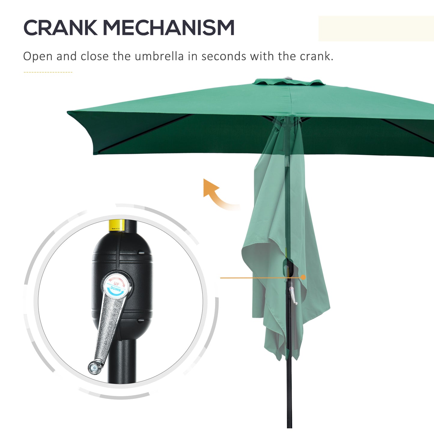 3x2m Garden Parasol Umbrella with Aluminium Pole, Tilt and Crank, Rectangular Outdoor Table Parasol Sun Shade for Patio