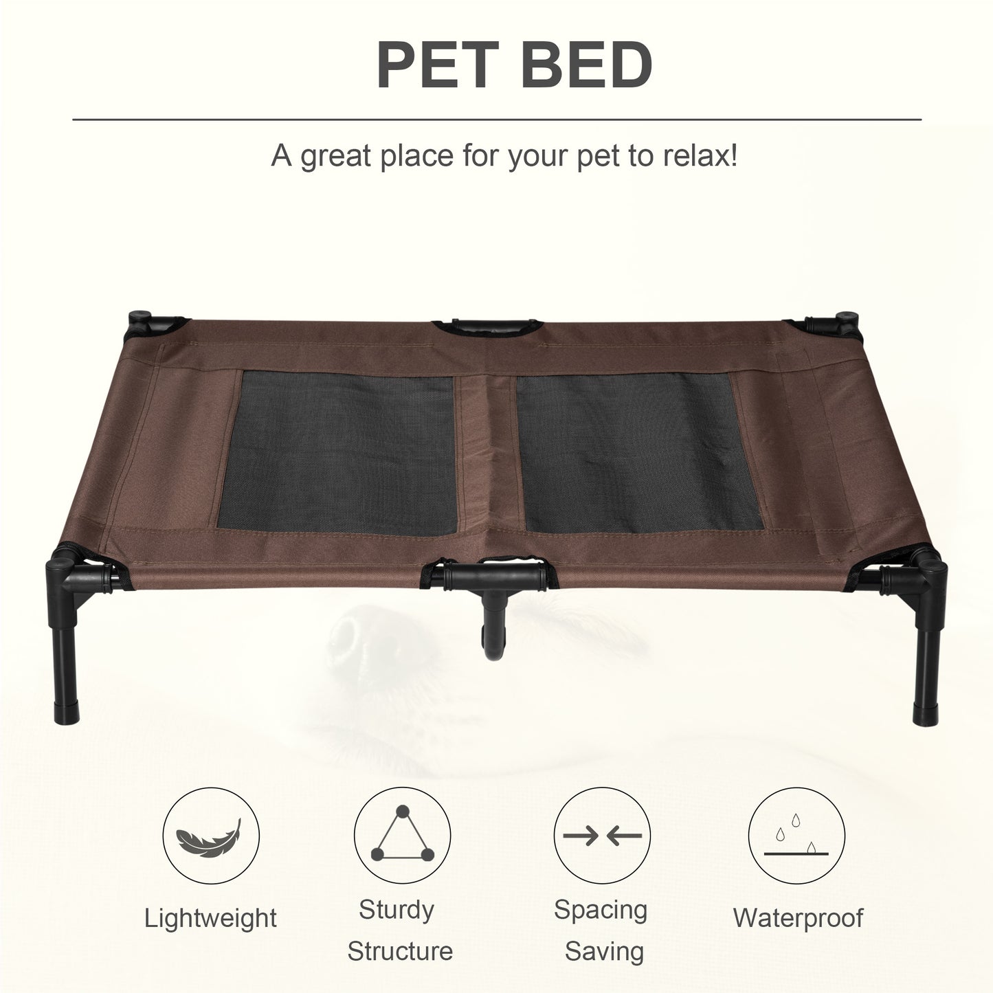Large Raised Dog Bed Cat Elevated Lifted Cooling Portable Camping Basket Outdoor Indoor Mesh Pet Cot Metal Frame Brown