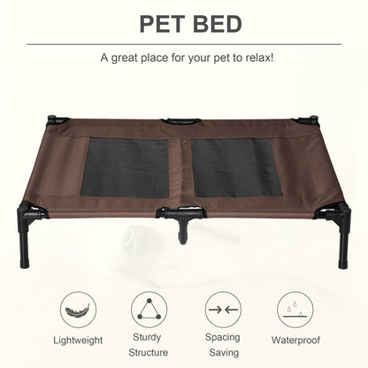 Large Raised Dog Bed Cat Elevated Lifted Cooling Portable Camping Basket Outdoor Indoor Mesh Pet Cot Metal Frame Brown