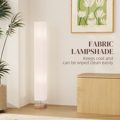 Floor Lamp, 120cm Standing Lamp with Linen Lampshade, Standard Light with Pine Wood Base for Living Room