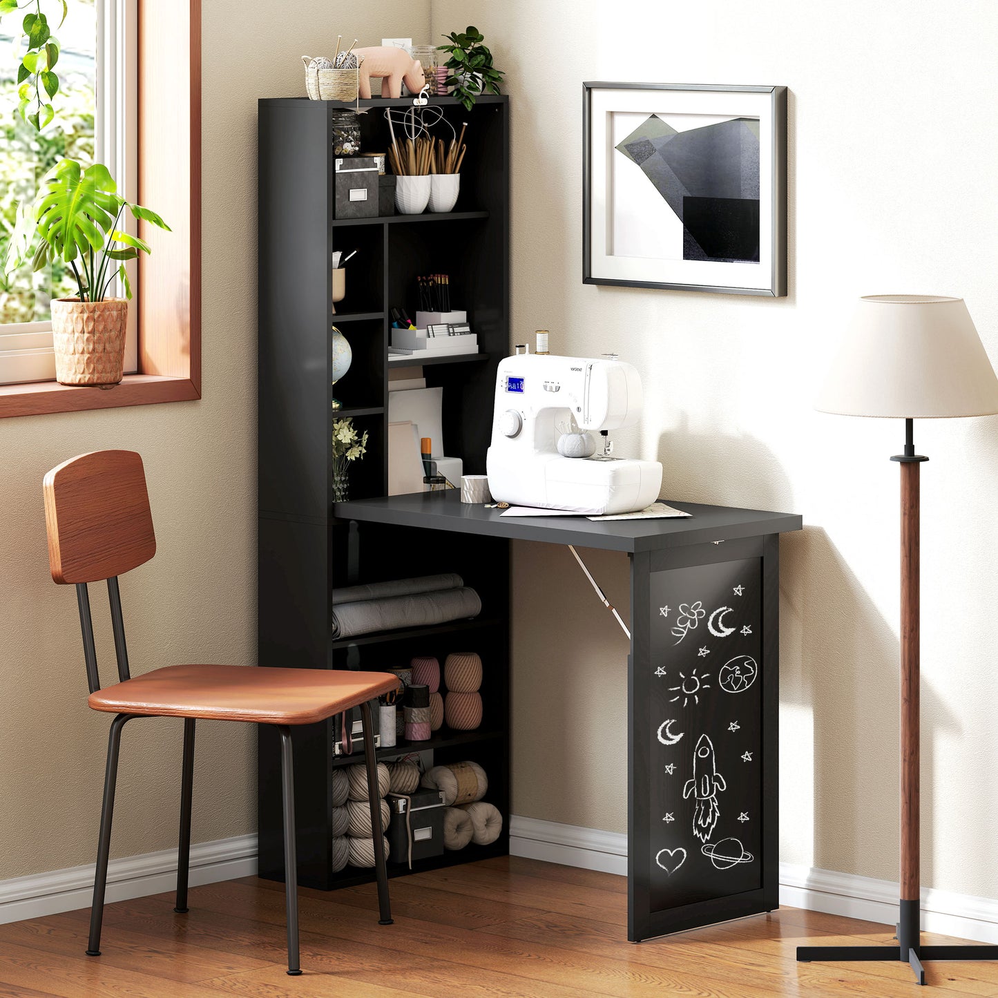 Three-Part Work Desk, with Storage and Chalkboard - Black