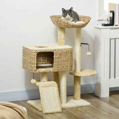95cm Cat Tree Tower for Indoor Cats, with Scratching Post, Cat House, Toy Ball, Platform - Beige