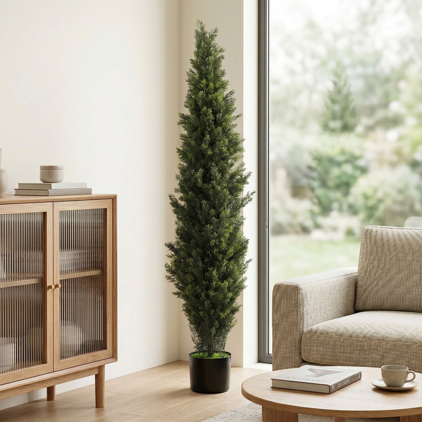 Set of 2 Decorative Artificial Plants Cypress in Weighted Pot, Fake Plant with 2035 Leaves, 150 cm