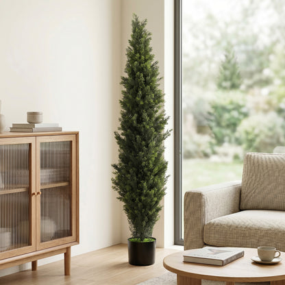 Set of 2 Decorative Artificial Plants Cypress in Weighted Pot, Fake Plant with 2035 Leaves, 150 cm