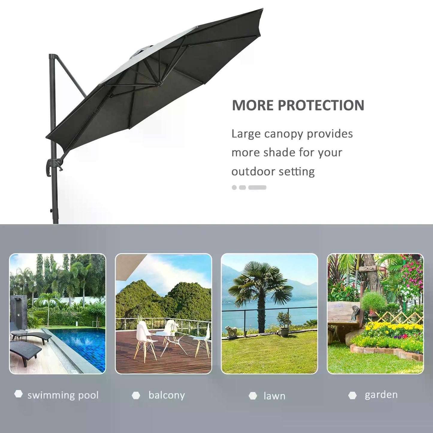 3(m) Offset Parasol Cantilever Hanging Umbrella 360° Rotation w/ Base Dark Grey