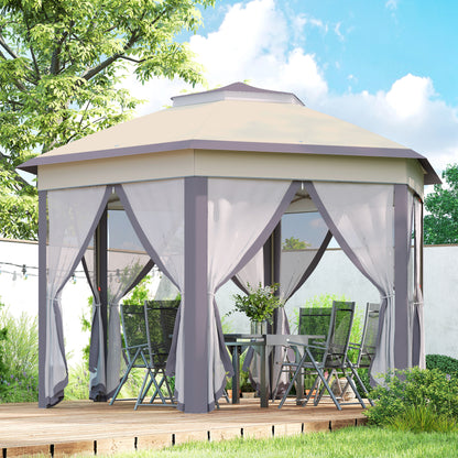 3 x 4m Garden Gazebo Hexagon Pop Up Gazebo Party Tent Canopy Double Roof Instant Shelter with Netting and Carry Bag for Outdo