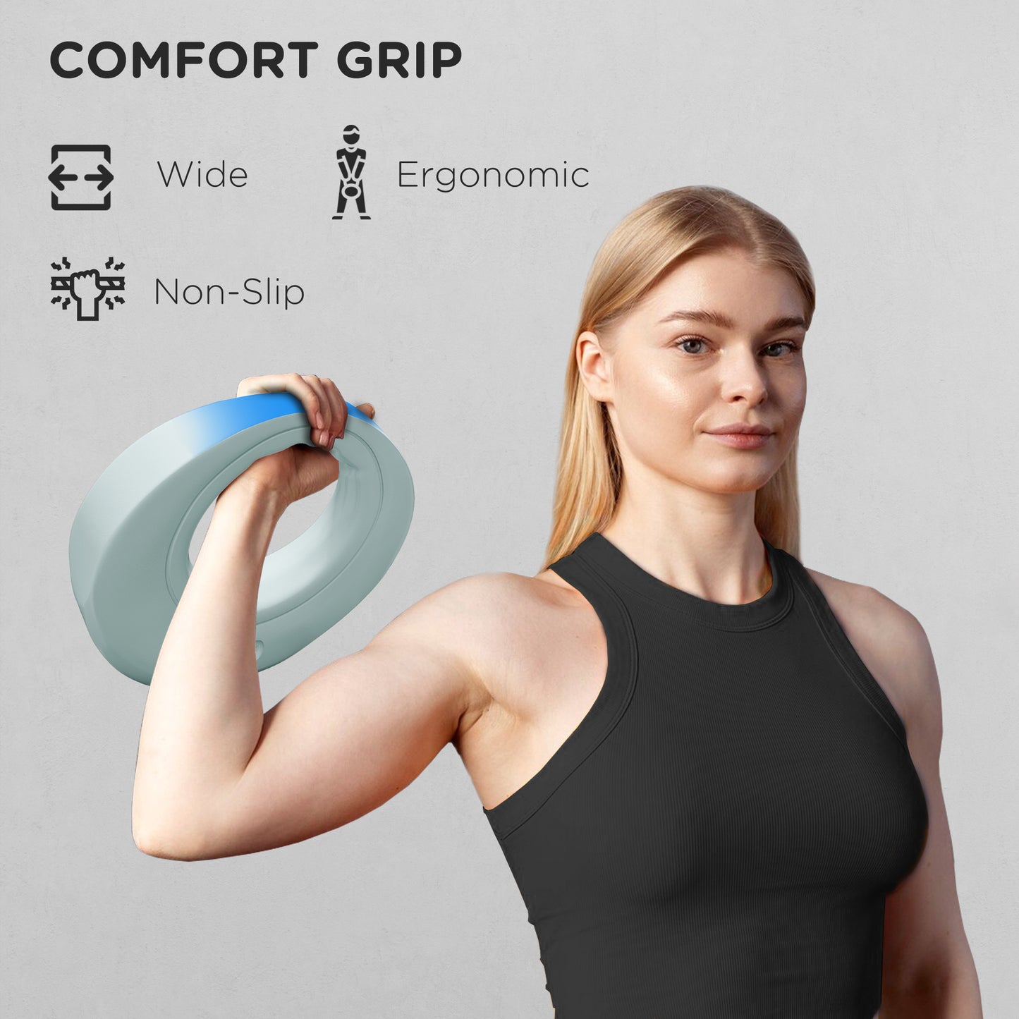 6kg Kettlebell, Kettle Bell with Wide Handle for Home Gym, Weight Lifting, Strength Training, Light Grey