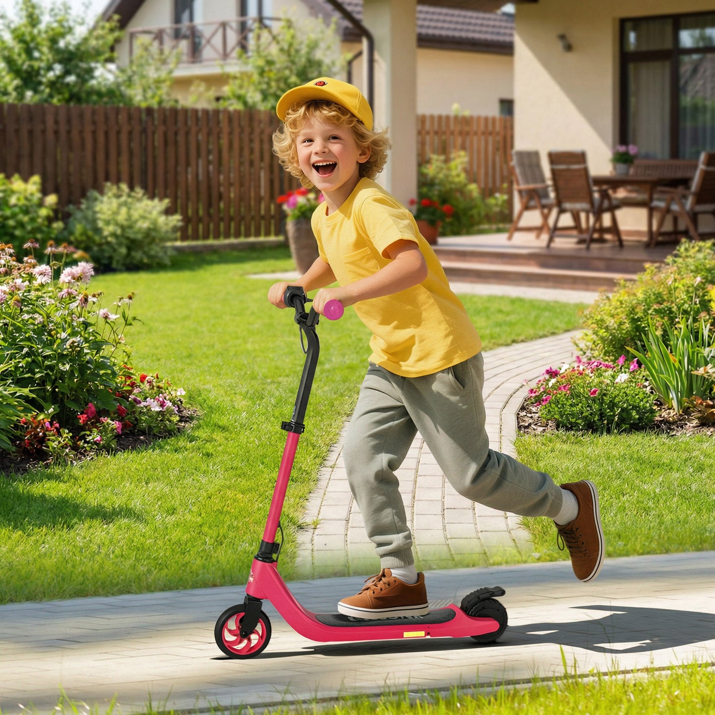 Electric Scooter for Kids 6+, Foldable E Scooter, Up to 8 KM/H, Maximum Range 6 KM, Adjustable Height, Pink