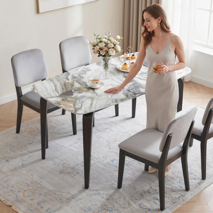 Dining Table for 4, Modern Kitchen Table with Sintered Stone Tabletop, Metal Legs, White