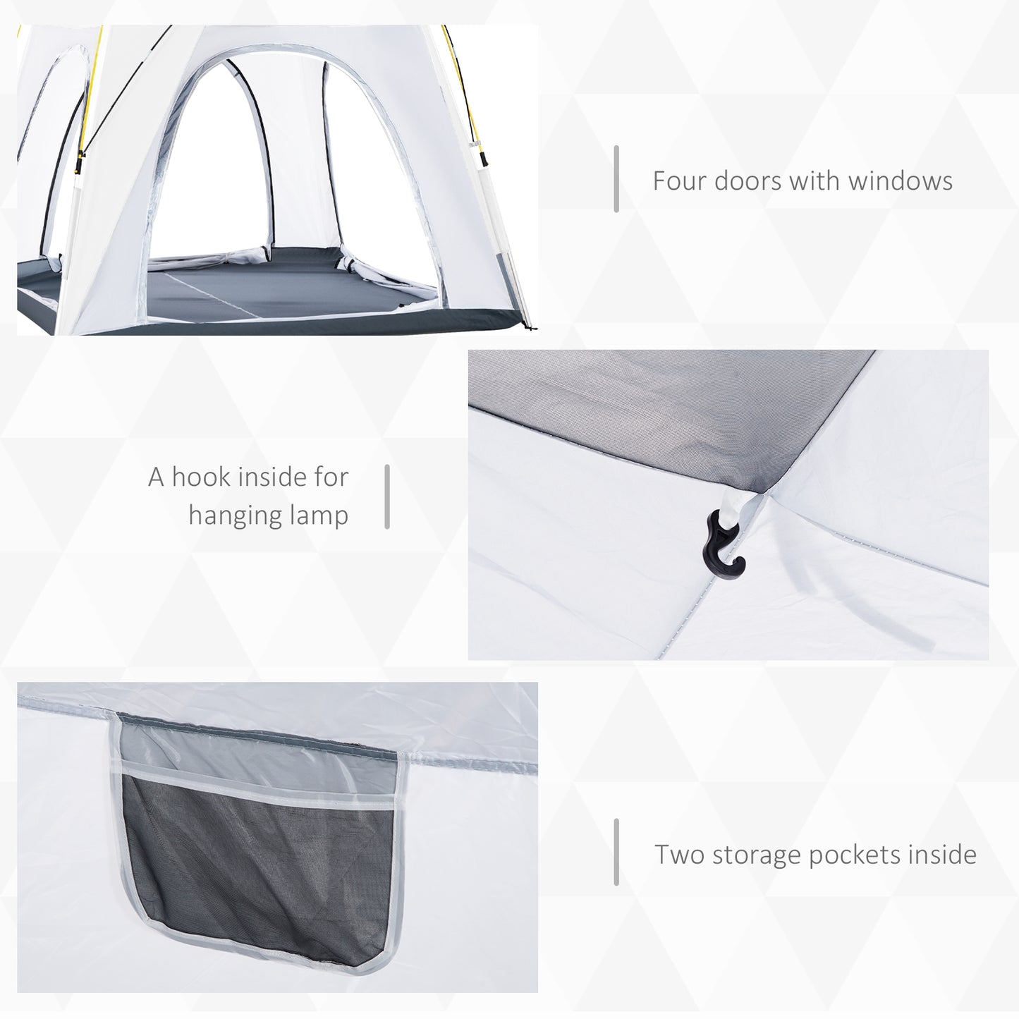 3 Person Automatic Camping Tent, Outdoor Pop Up Tent, Portable Backpacking Dome Shelter, Light Grey