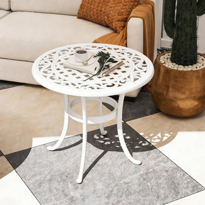 60 cm Round Garden Table, Cast Aluminium Outdoor Patio Table, White