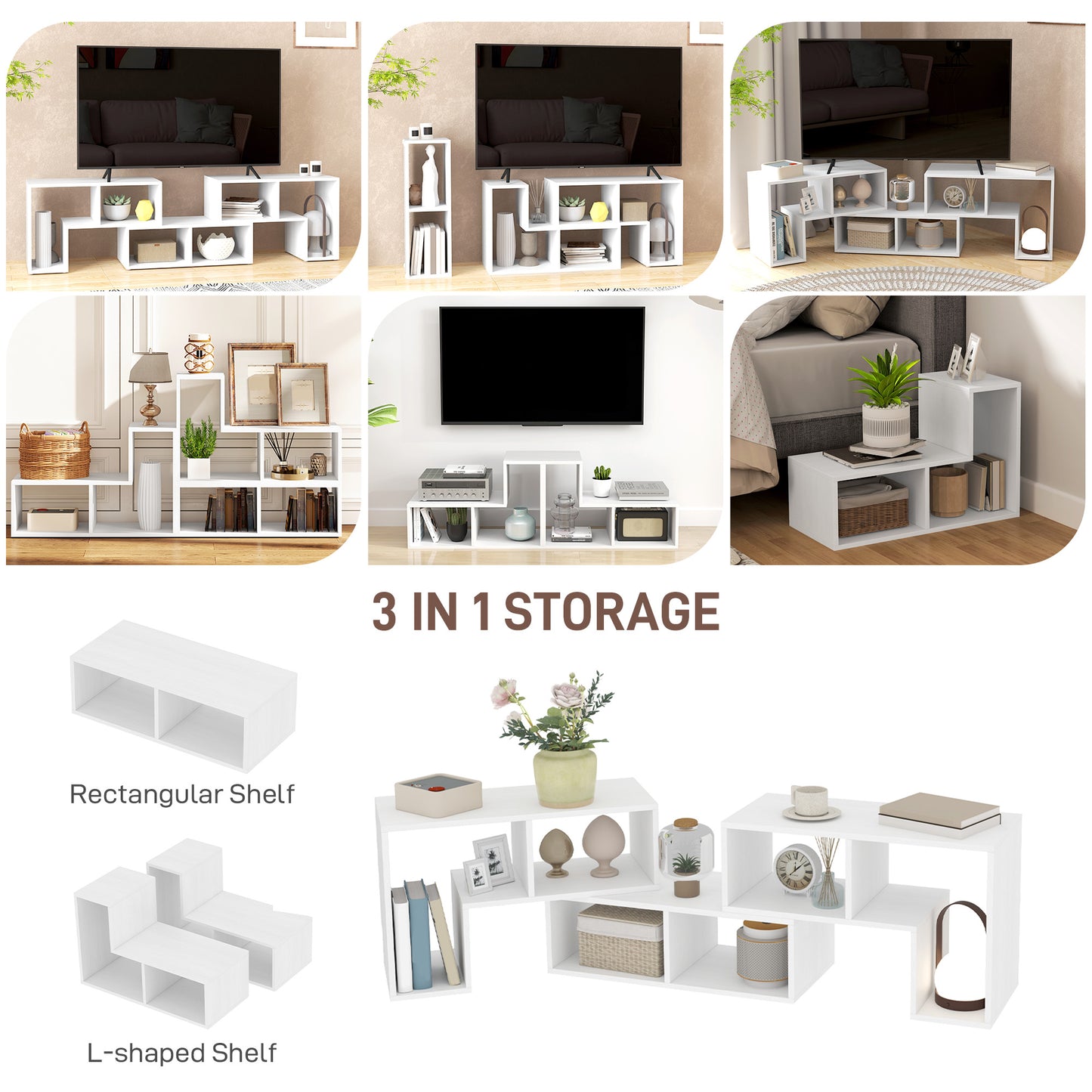 Three-Block Modular TV Stand - White Wood-Effect