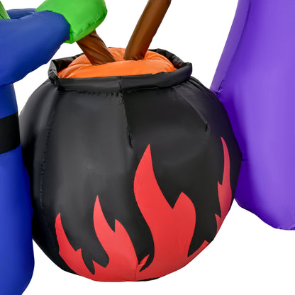 1.8m Inflatable Halloween Lawn Decoration with LED Witches Around A Black Cauldron Outdoor Air Blown Holiday Décor